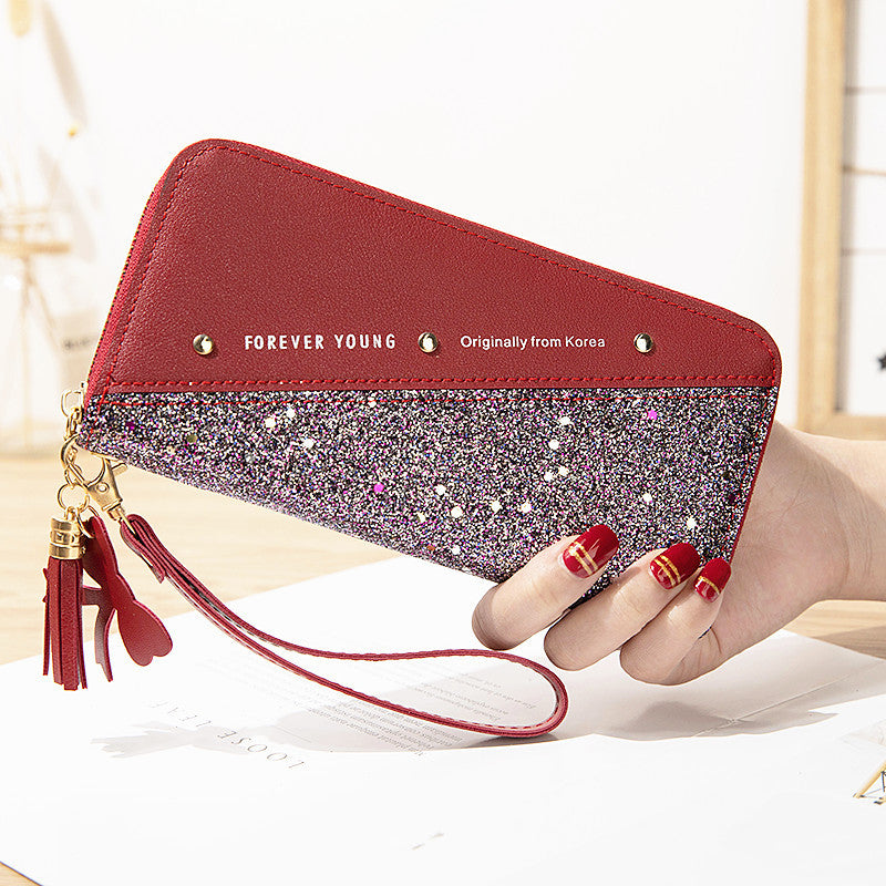 Wholesale Splicing Contrasting Tassel PU Wallet